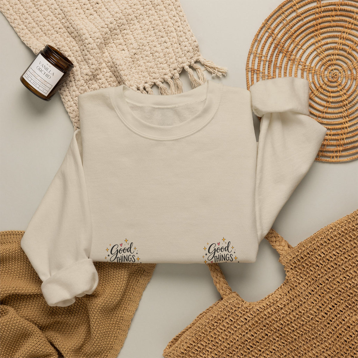Good Vibes Floral Inspirational Crewneck Sweatshirt