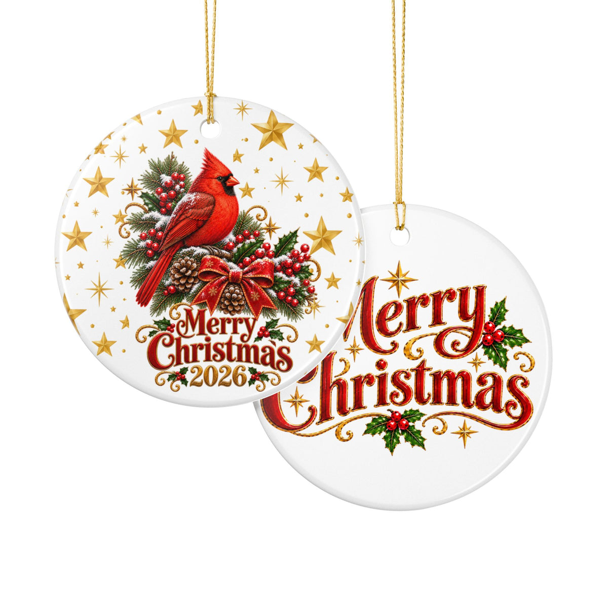 Personalized Cardinal Christmas Ornament 2026 - Premium Double-Sided Ceramic Holiday Decor