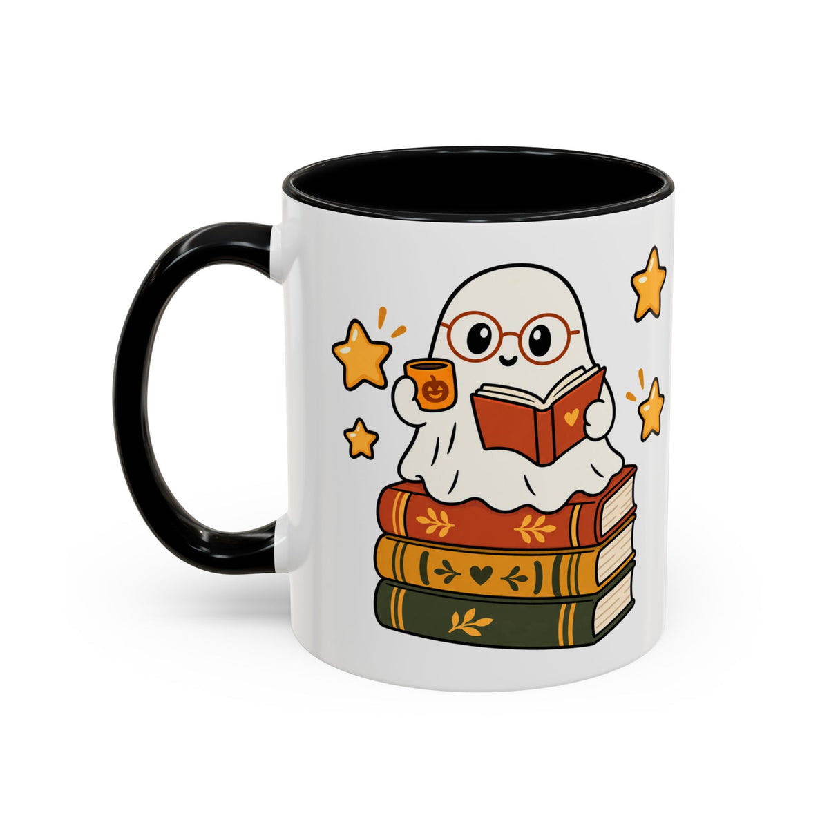 Reading Ghost Coffee Mug — Cute Halloween Book Lover Accent Mug 11oz / 15oz