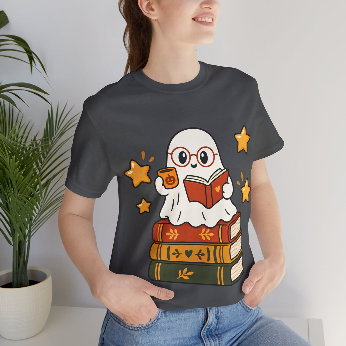 Bookworm Ghost Tee — Cute Reading Ghost with Glasses & Books Shirt