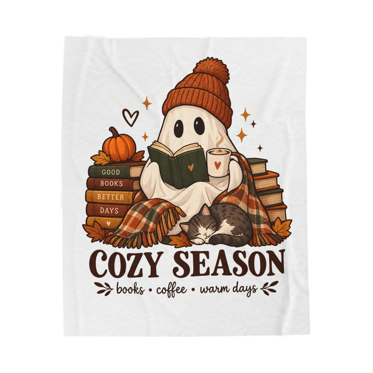 Cozy Season Ghost Blanket - Cute Fall Book Lover Gift
