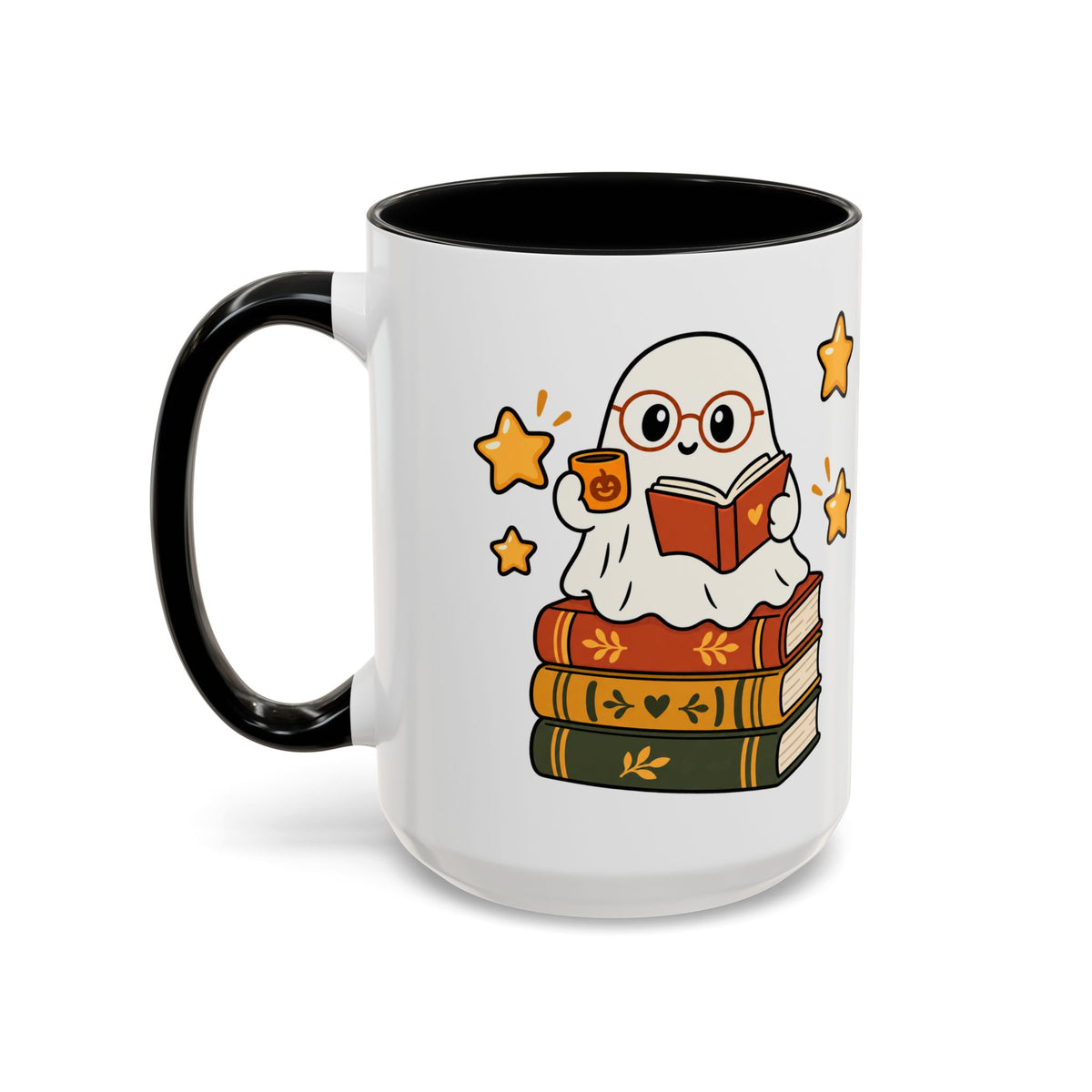 Reading Ghost Coffee Mug — Cute Halloween Book Lover Accent Mug 11oz / 15oz