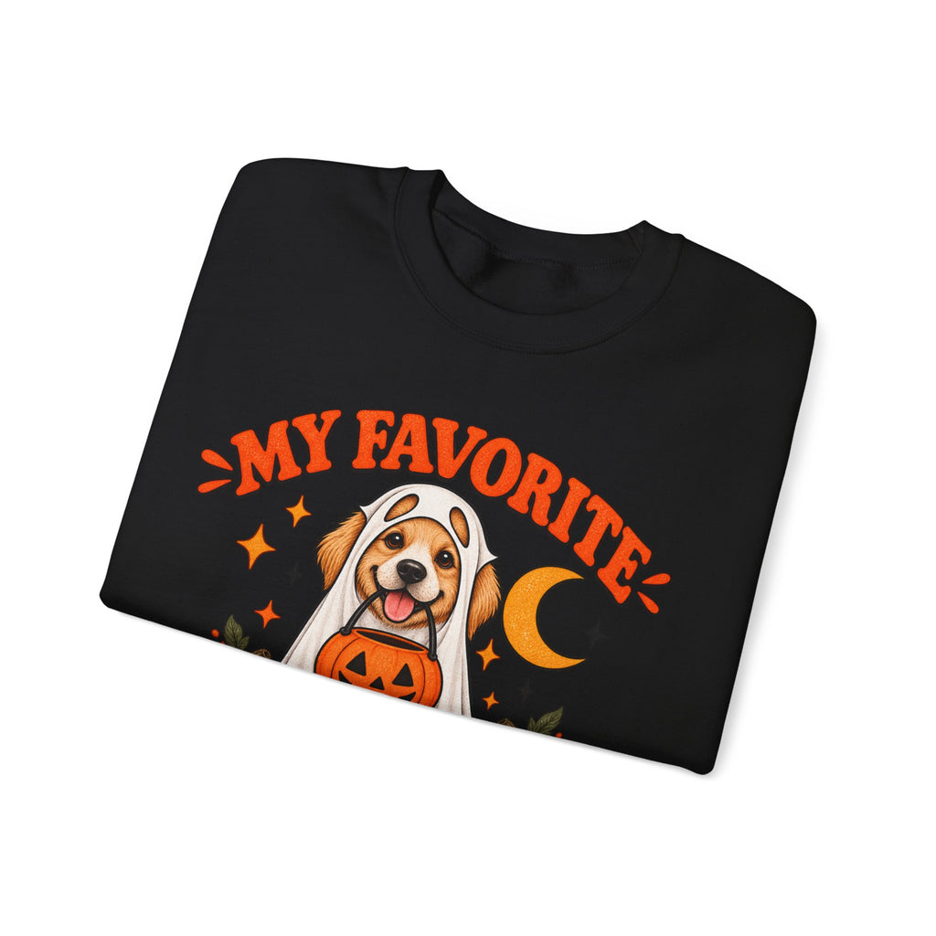 Get into the cozy, spooky spirit with our 'My Dog Is My Favorite Boo' Crewneck Sweatshirt!