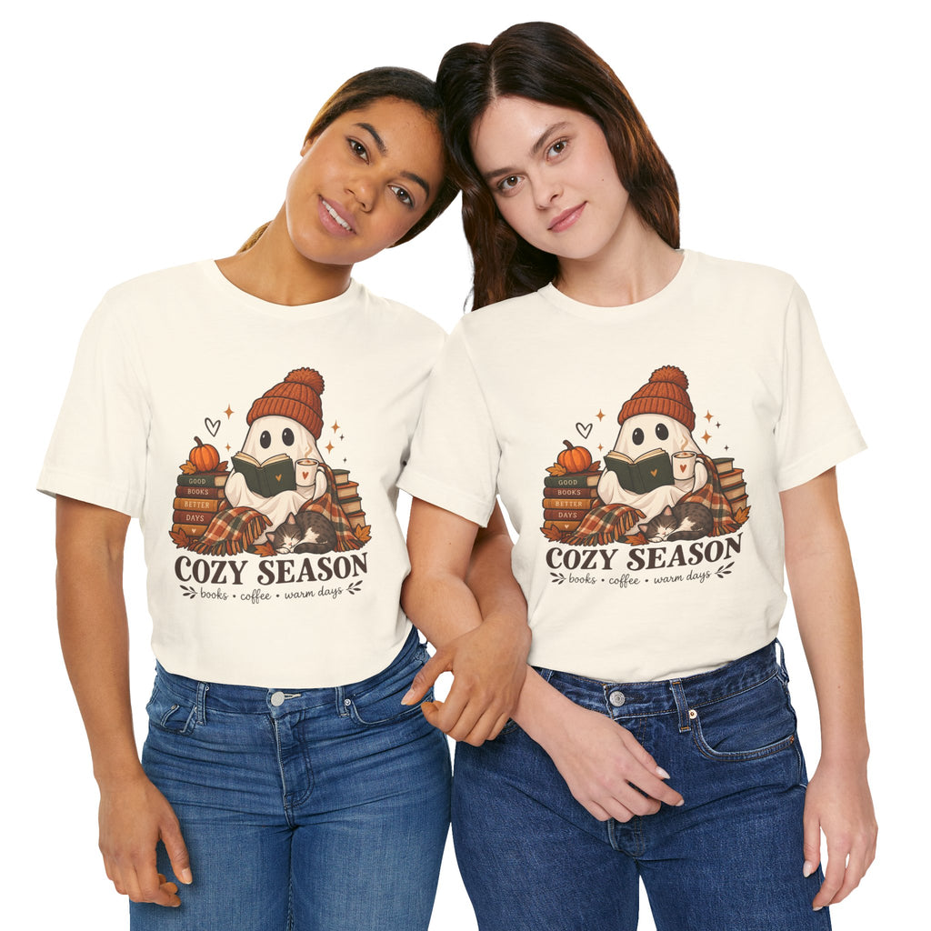 Cute Ghost with Books, Pumpkin & 'Cozy Season' Fall Shirt