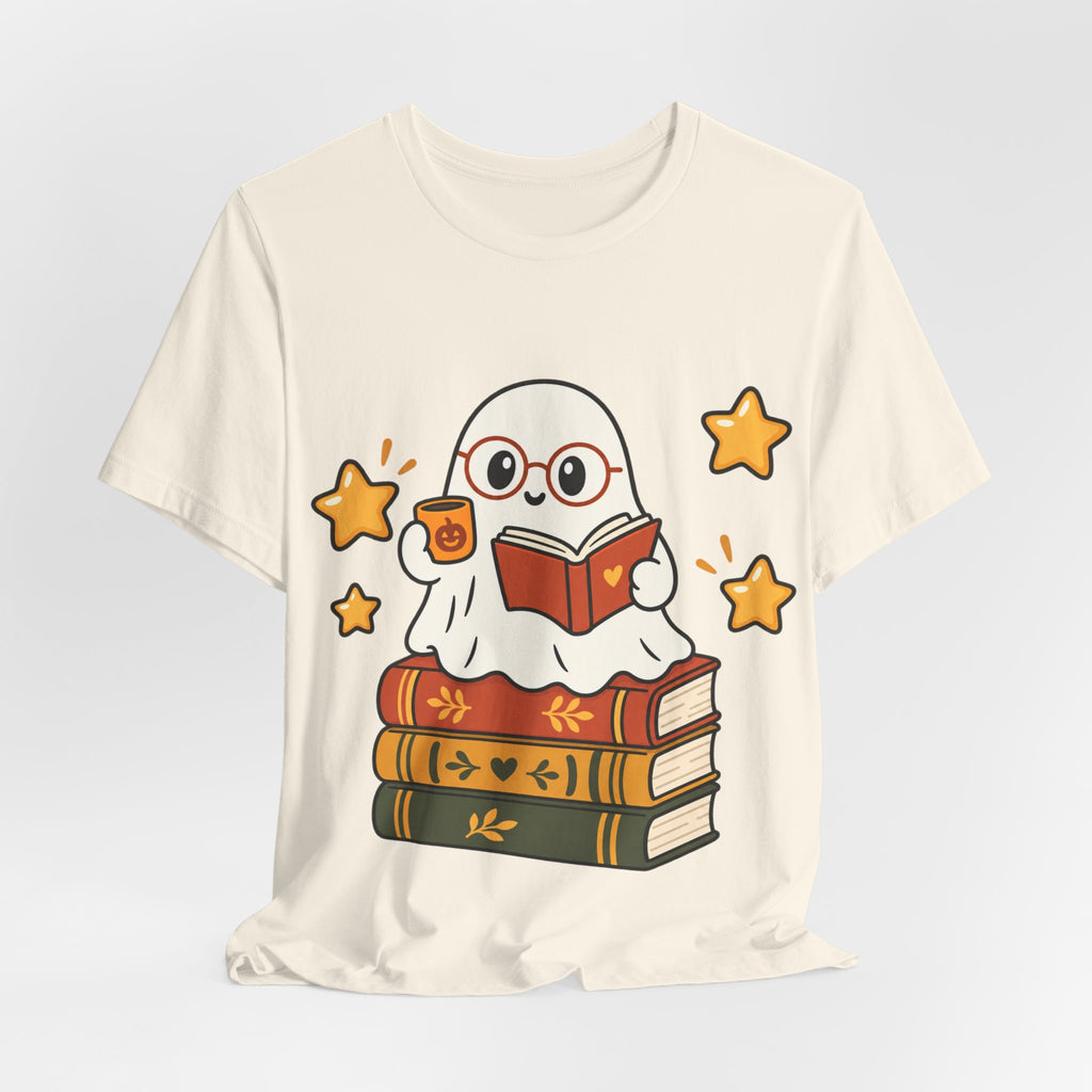 Bookworm Ghost Tee | Cute Reading Ghost with Glasses & Books Shirt