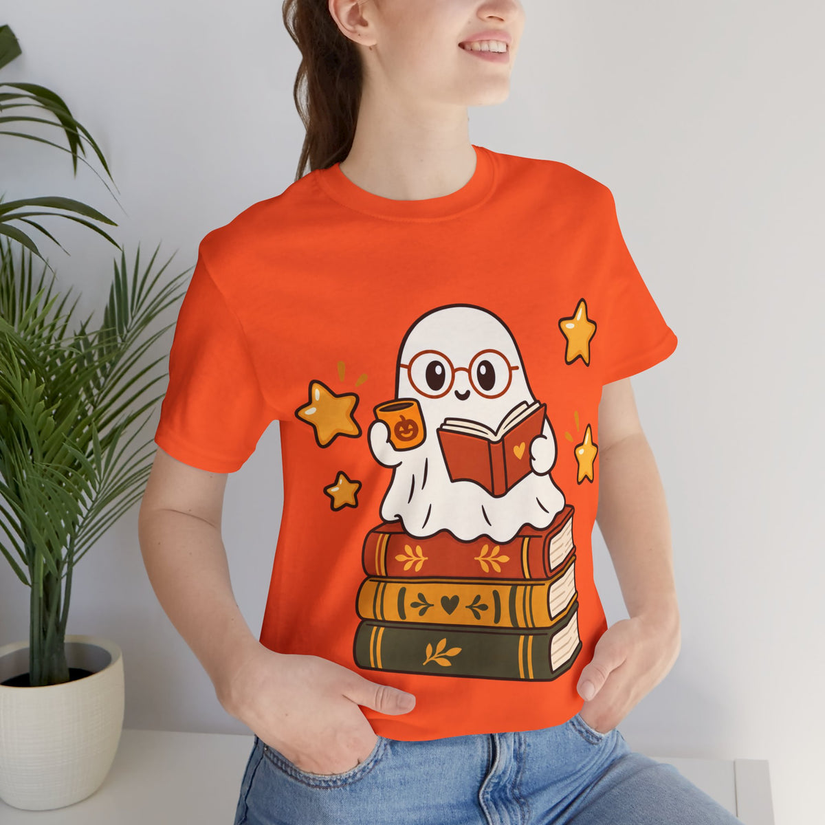 Bookworm Ghost Tee | Cute Reading Ghost with Glasses & Books Shirt