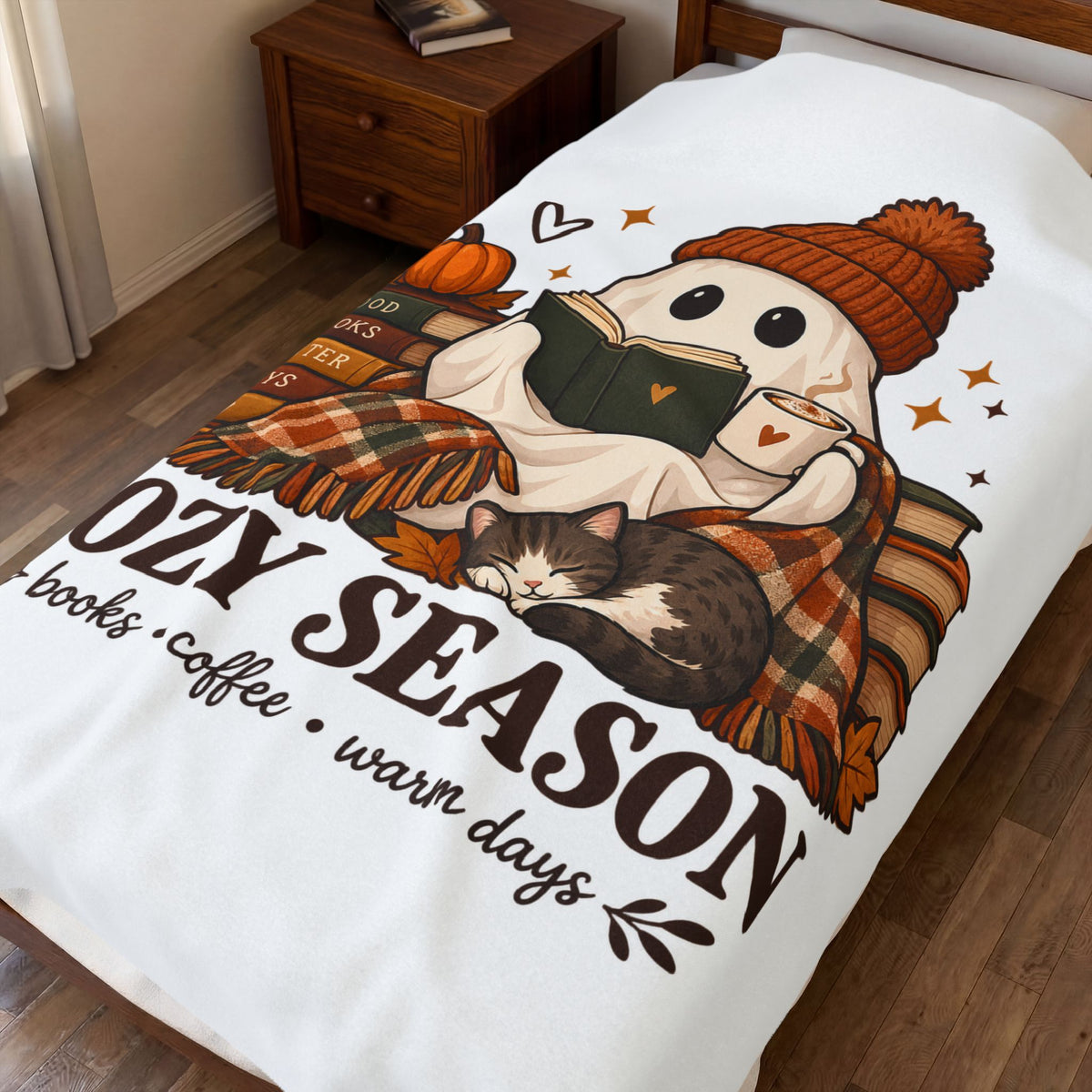 Cozy Season Ghost Blanket - Cute Fall Book Lover Gift