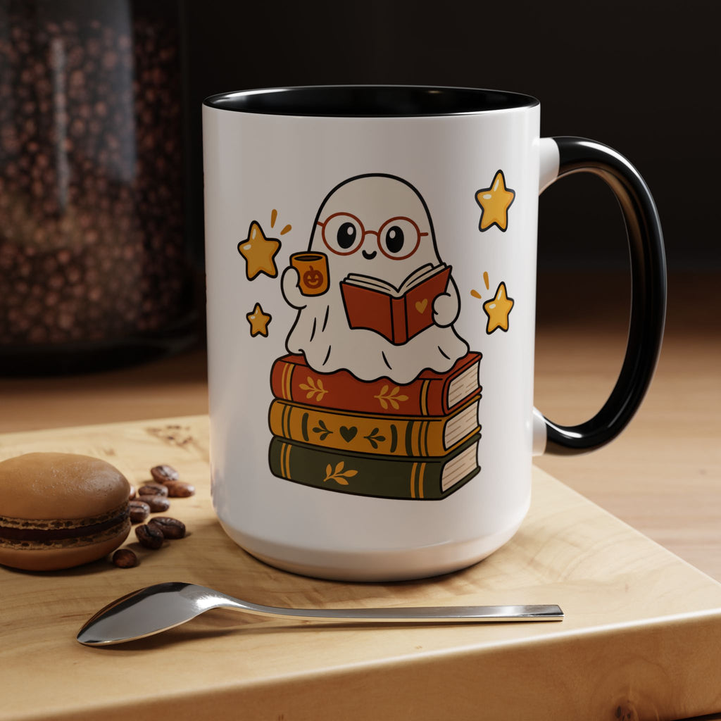 Reading Ghost Coffee Mug — Cute Halloween Book Lover Accent Mug 11oz / 15oz