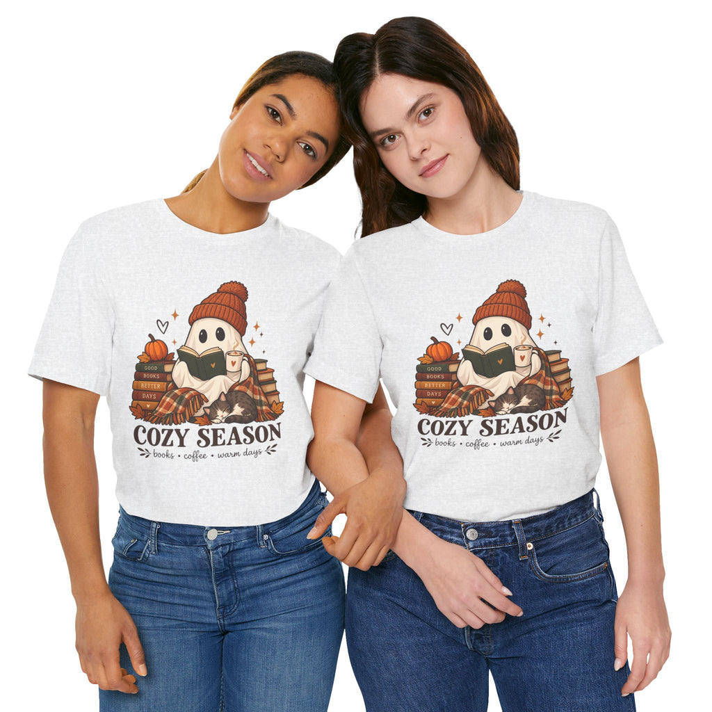 Cute Ghost with Books, Pumpkin & 'Cozy Season' Fall Shirt