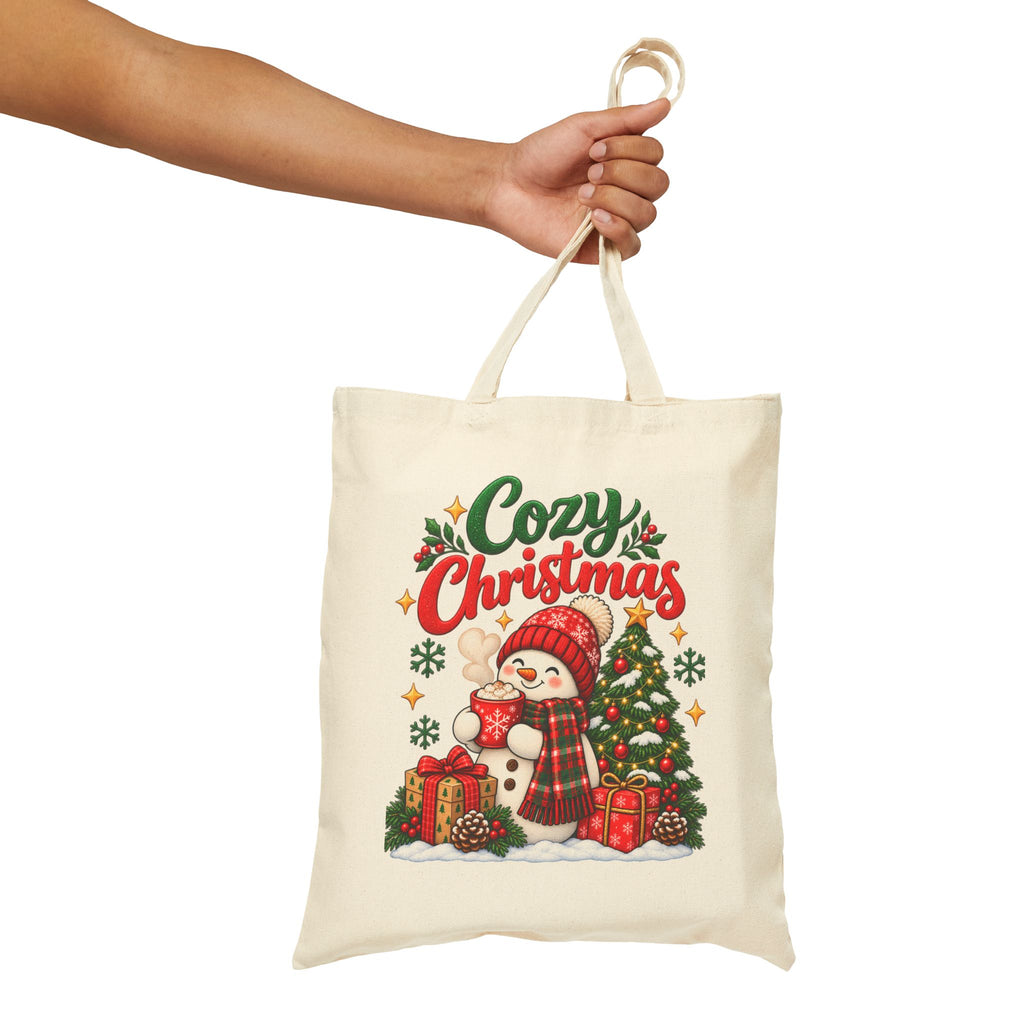 Cozy Christmas Snowman Tote Bag, Christmas Canvas Shopping Bag, Holiday Gift