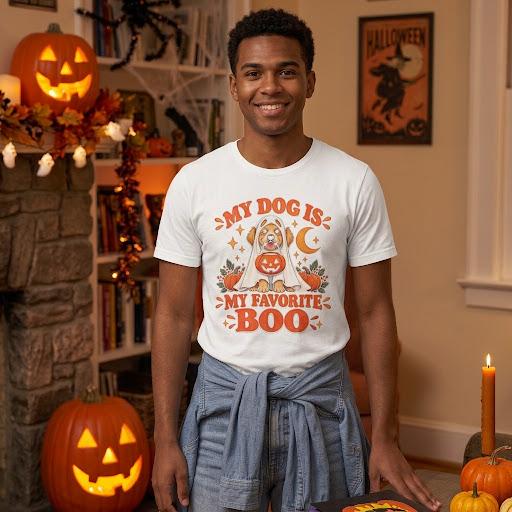 Unisex My Dog Is My Favorite Boo Shirt | Cute Ghost Dog Halloween Tee -