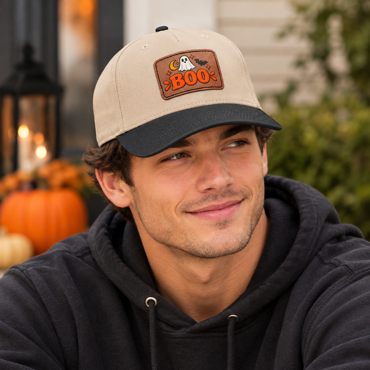 Cute Ghost 'BOO' Leather Patch Baseball Cap - Halloween Aesthetic