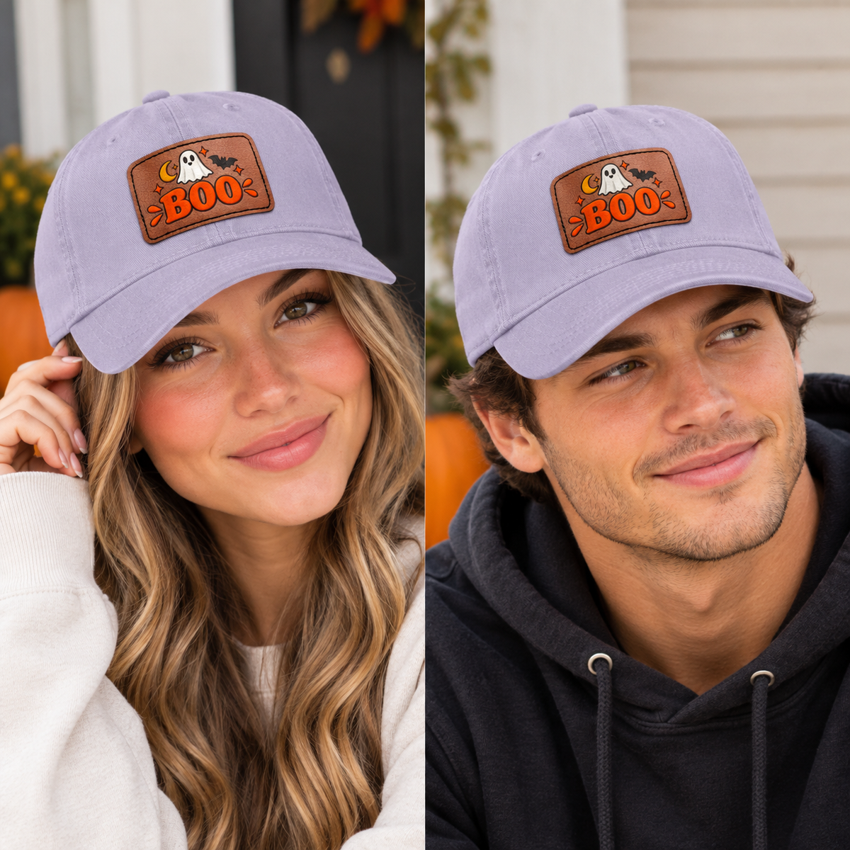 Cute Ghost 'BOO' Leather Patch Baseball Cap - Halloween Aesthetic