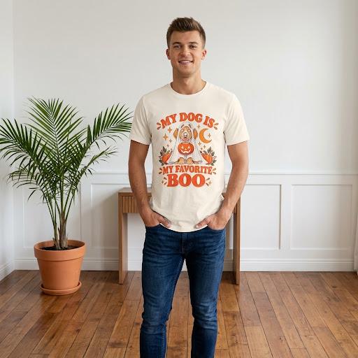 Unisex My Dog Is My Favorite Boo Shirt | Cute Ghost Dog Halloween Tee -