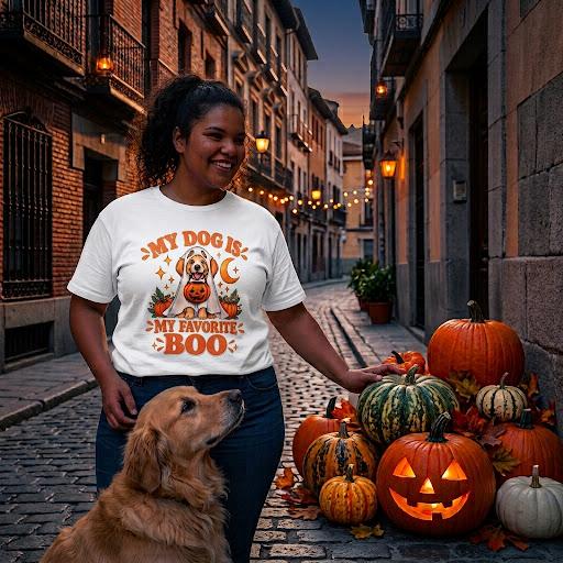 Unisex My Dog Is My Favorite Boo Shirt | Cute Ghost Dog Halloween Tee -