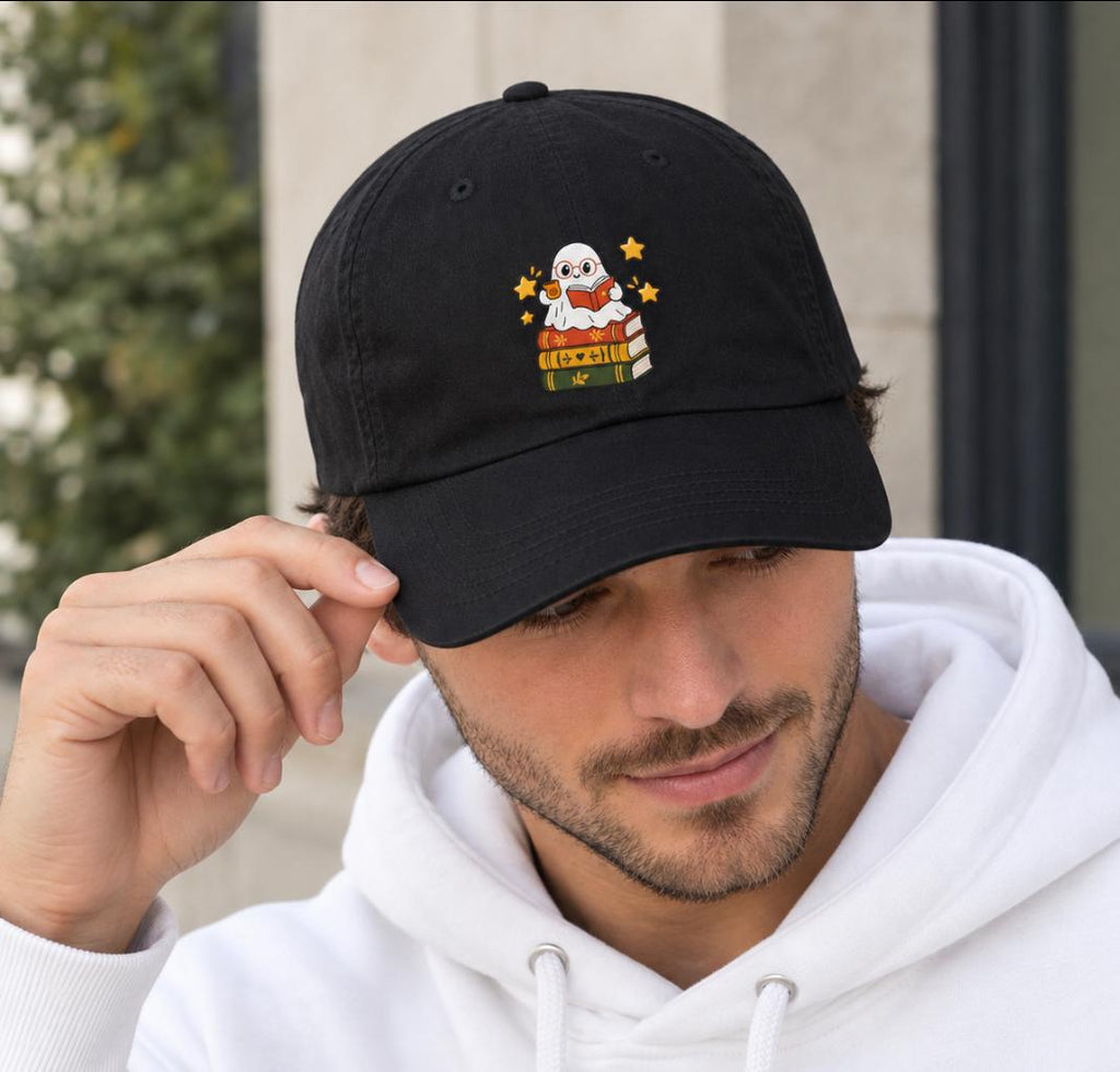 Bookish Owl Dad Cap — Cute Reading Hat with Owl on Stacked Books