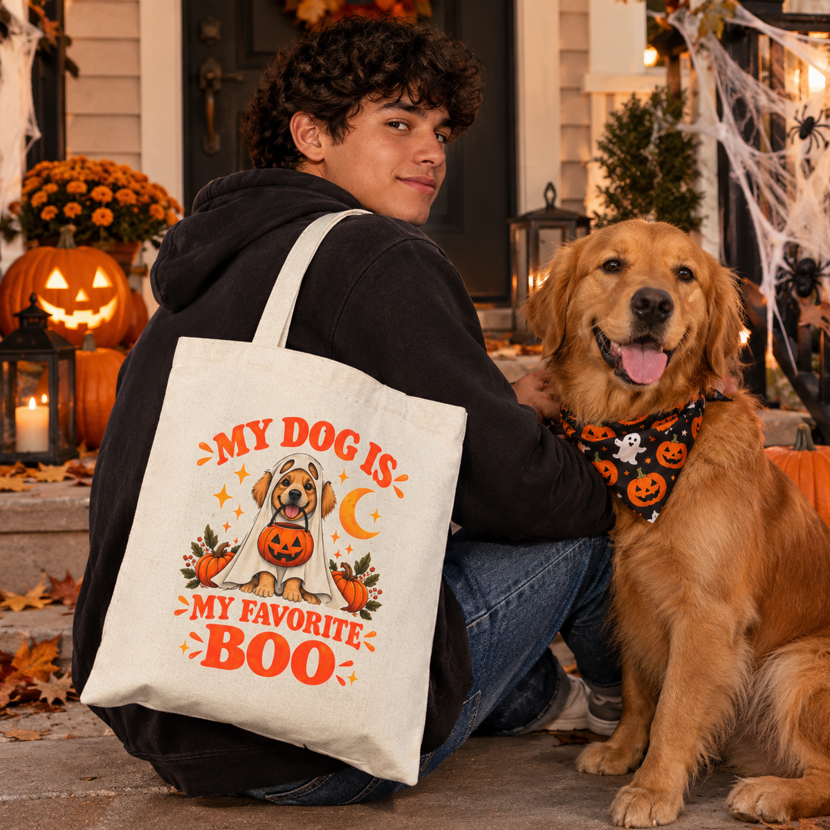 My Dog Is My Favorite Boo Tote Bag | Halloween Ghost Dog Canvas Purse - FREE SHIPPING