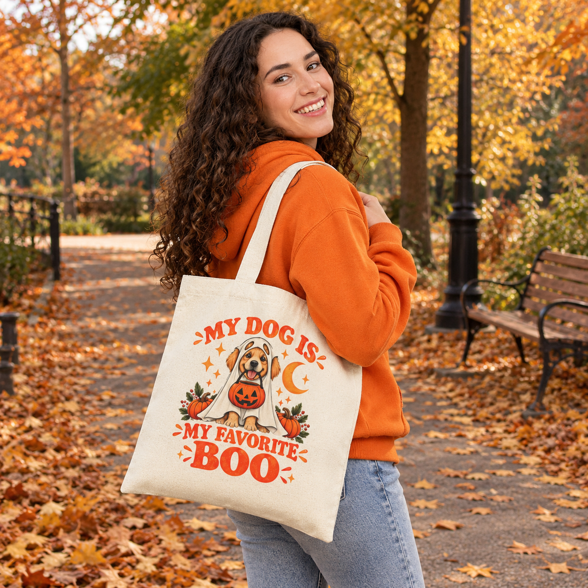 My Dog Is My Favorite Boo Tote Bag | Halloween Ghost Dog Canvas Purse - FREE SHIPPING