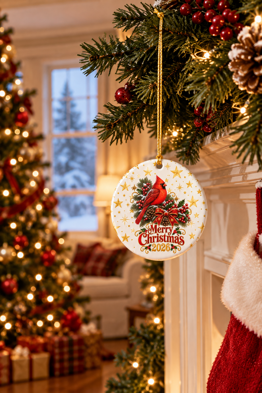 Personalized Cardinal Christmas Ornament 2026 - Premium Double-Sided Ceramic Holiday Decor