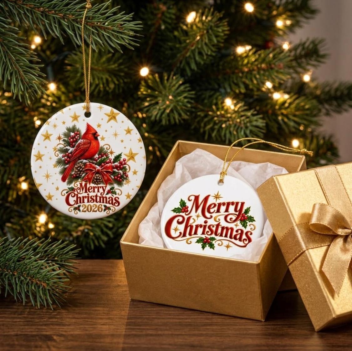 Personalized Cardinal Christmas Ornament 2026 - Premium Double-Sided Ceramic Holiday Decor