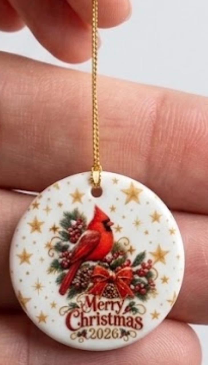 Personalized Cardinal Christmas Ornament 2026 - Premium Double-Sided Ceramic Holiday Decor