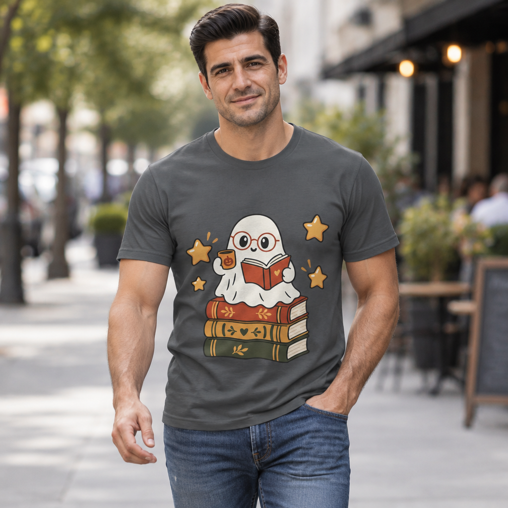 Bookworm Ghost Tee | Cute Reading Ghost with Glasses & Books Shirt