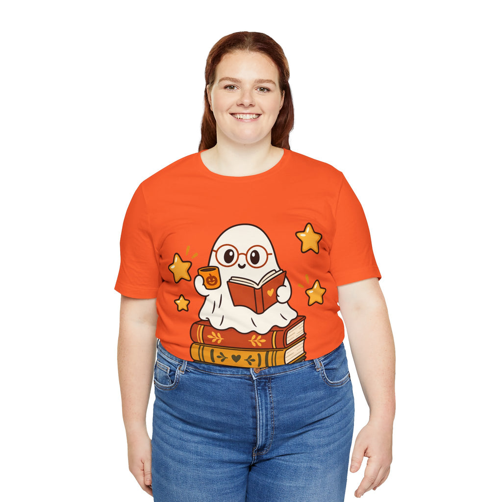 Bookworm Ghost Tee | Cute Reading Ghost with Glasses & Books Shirt
