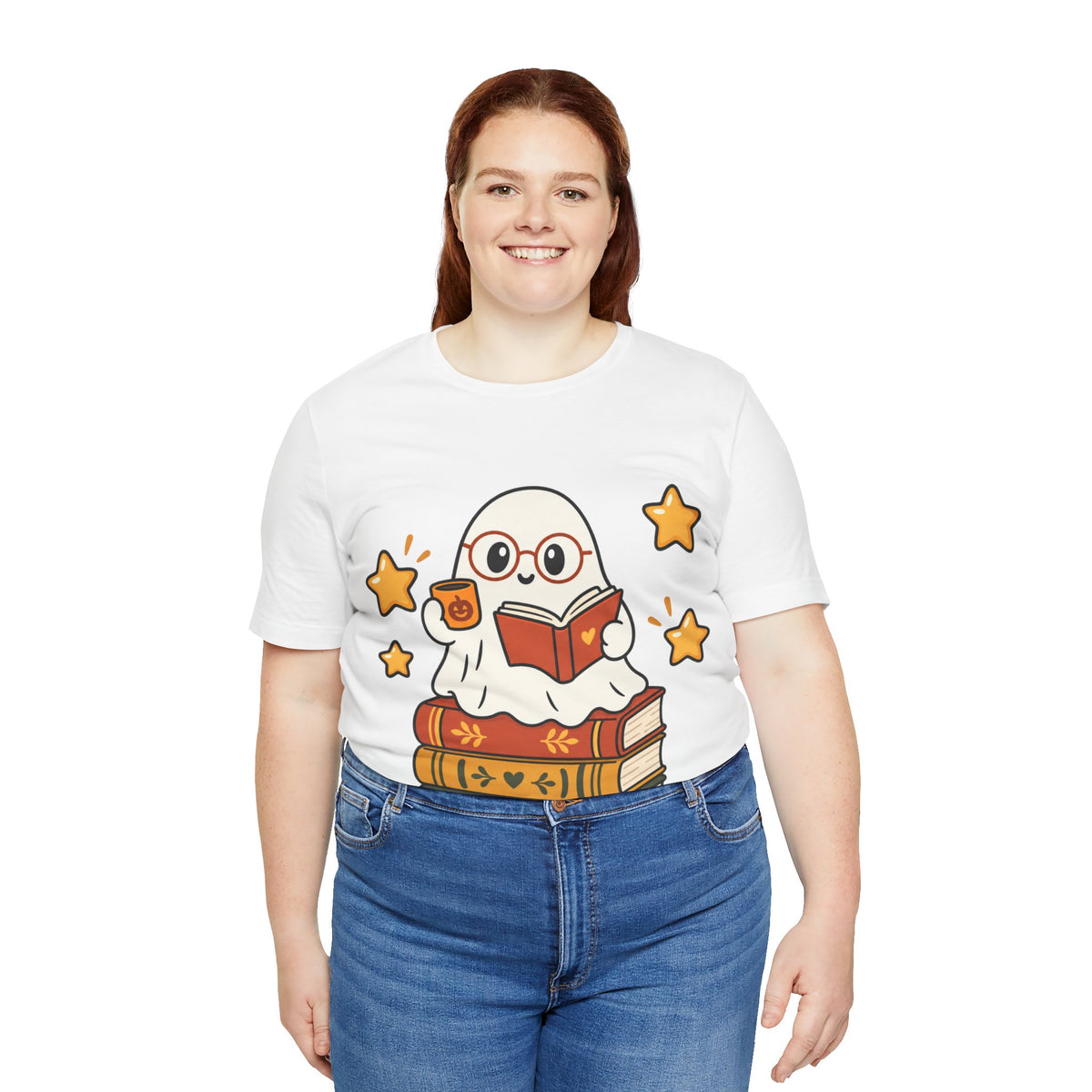 Bookworm Ghost Tee — Cute Reading Ghost with Glasses & Books Shirt