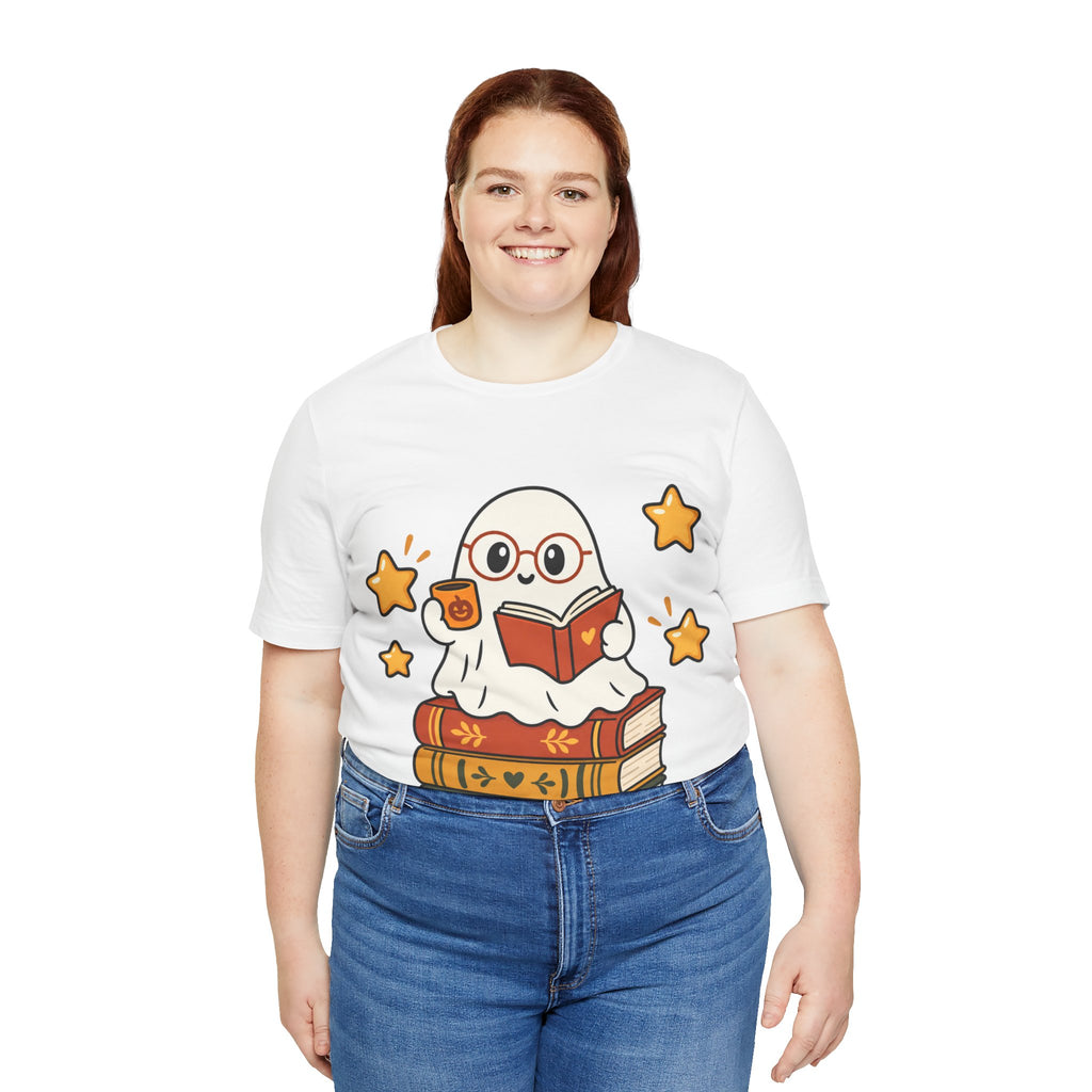 Bookworm Ghost Tee | Cute Reading Ghost with Glasses & Books Shirt