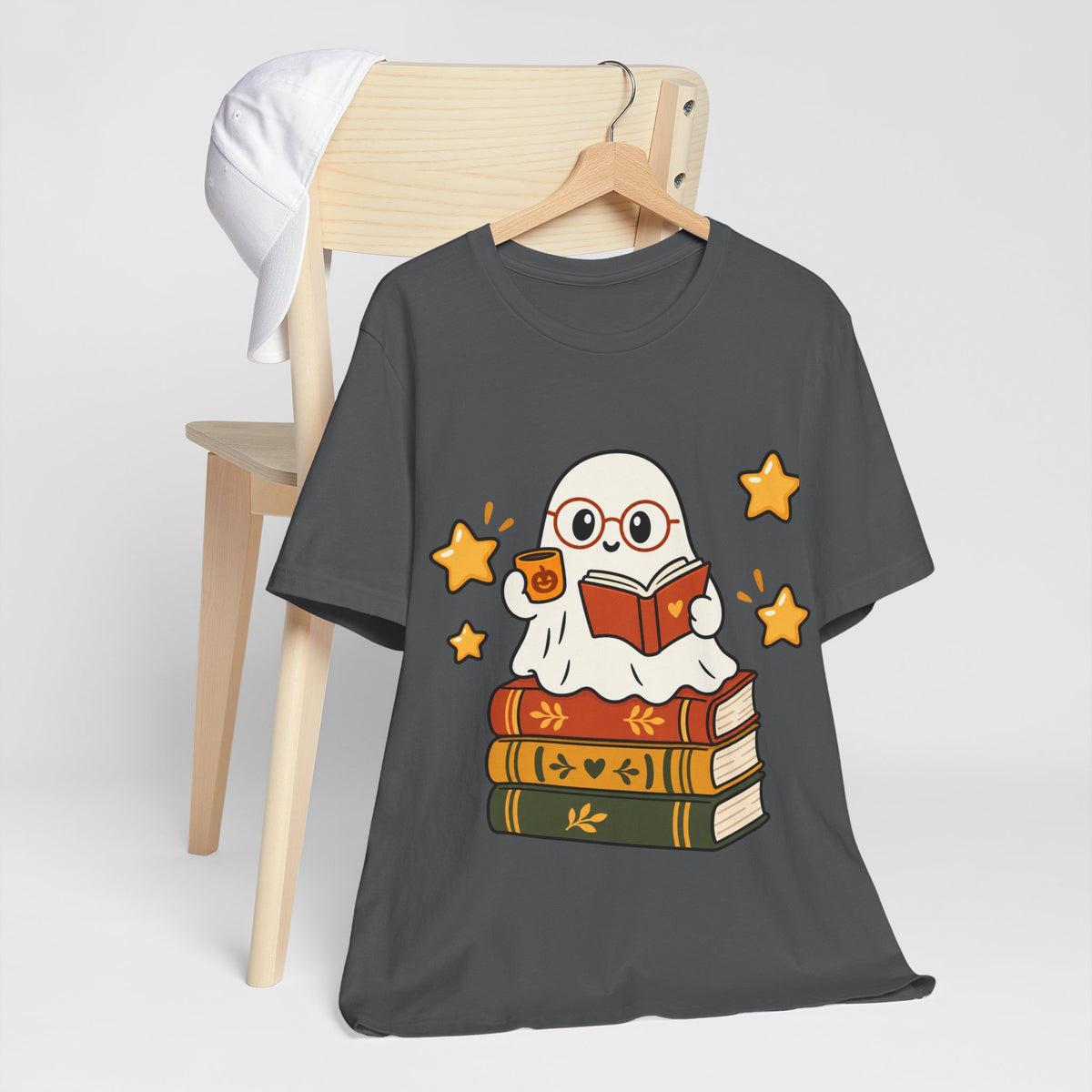 Bookworm Ghost Tee — Cute Reading Ghost with Glasses & Books Shirt