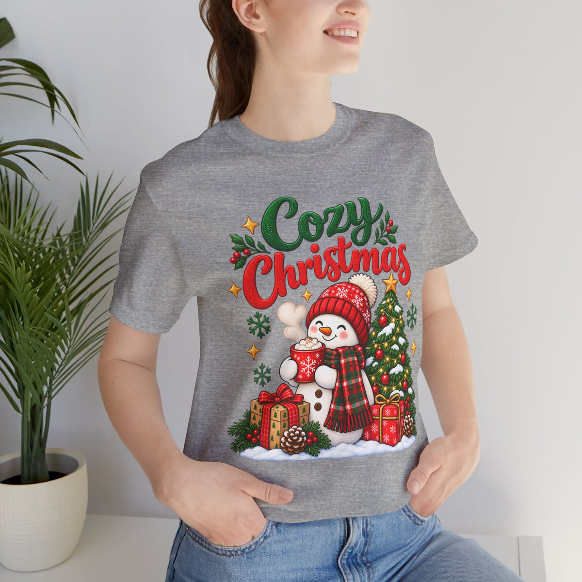 Cozy Christmas Snowman T-Shirt, Unisex Holiday Graphic Tee, Christmas Gift, S–3XL
