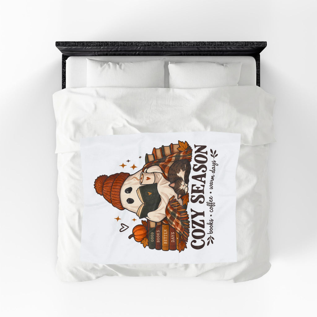 Cozy Season Ghost Blanket - Cute Fall Book Lover Gift