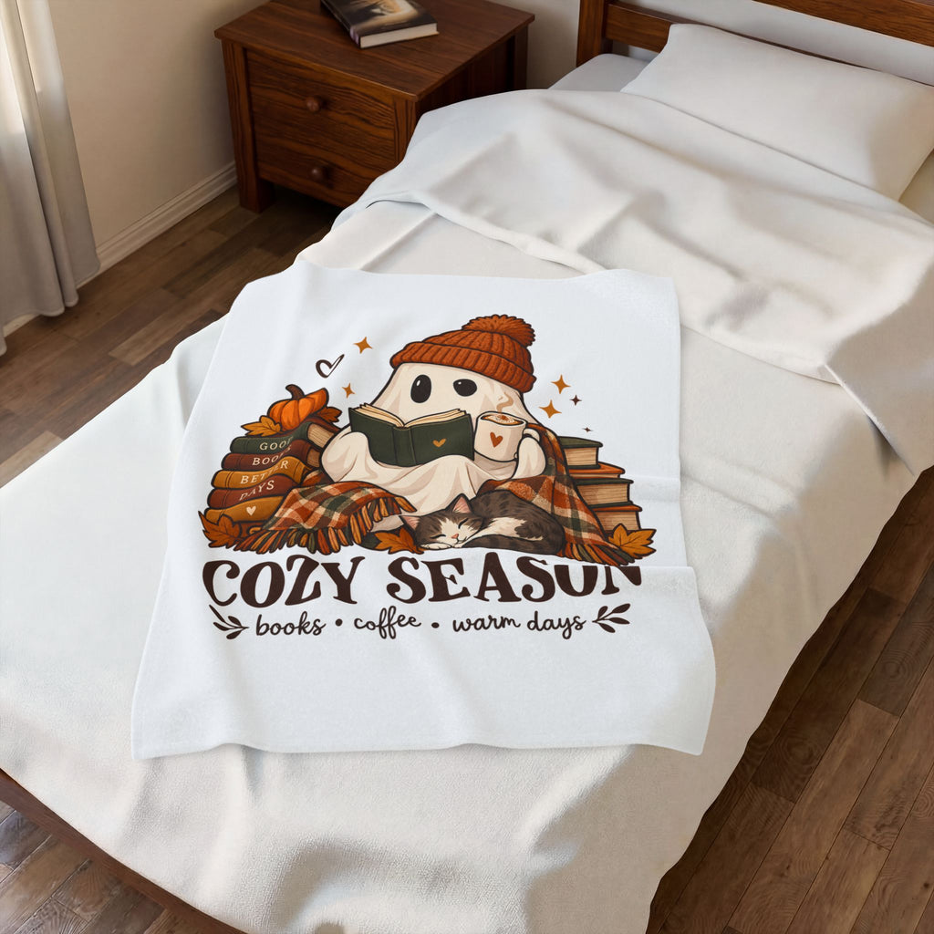 Cozy Season Ghost Blanket - Cute Fall Book Lover Gift
