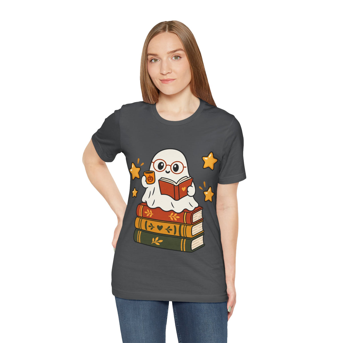 Bookworm Ghost Tee — Cute Reading Ghost with Glasses & Books Shirt