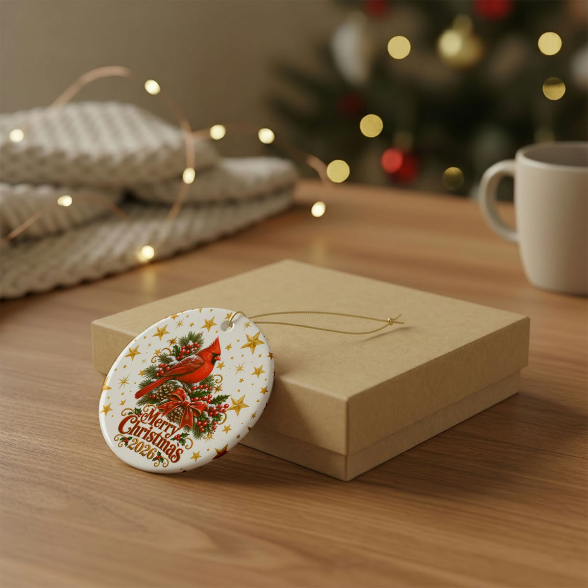 Personalized Cardinal Christmas Ornament 2026 - Premium Double-Sided Ceramic Holiday Decor