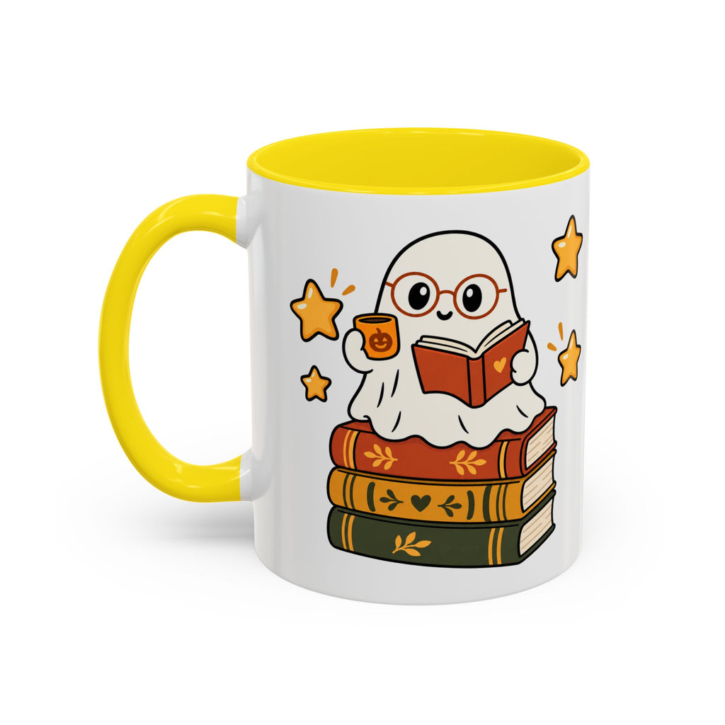 Reading Ghost Coffee Mug — Cute Halloween Book Lover Accent Mug 11oz / 15oz