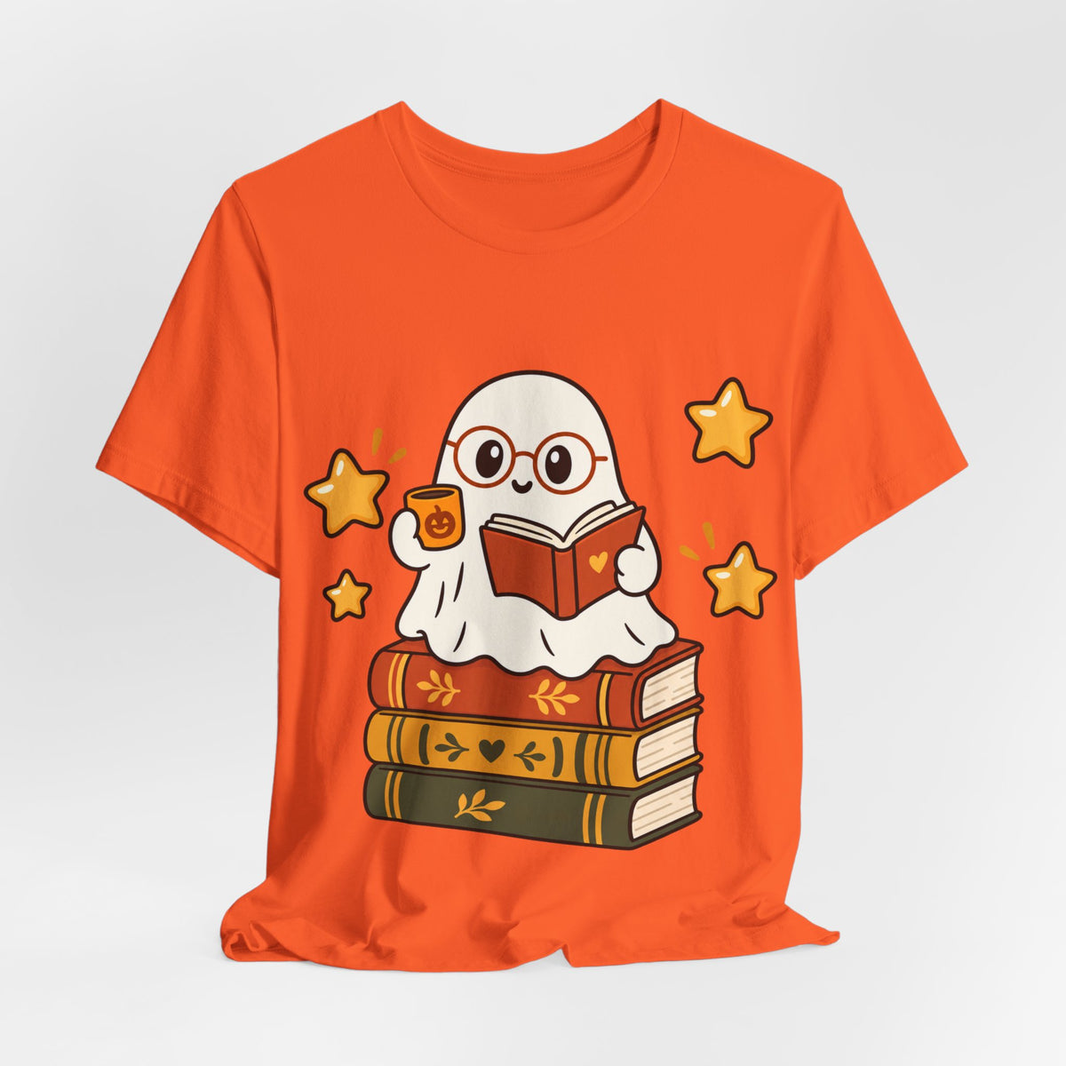 Bookworm Ghost Tee — Cute Reading Ghost with Glasses & Books Shirt