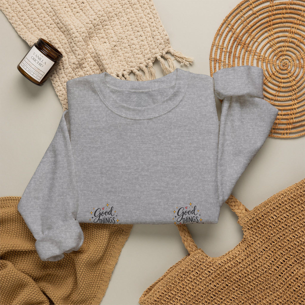 Good Vibes Floral Inspirational Crewneck Sweatshirt