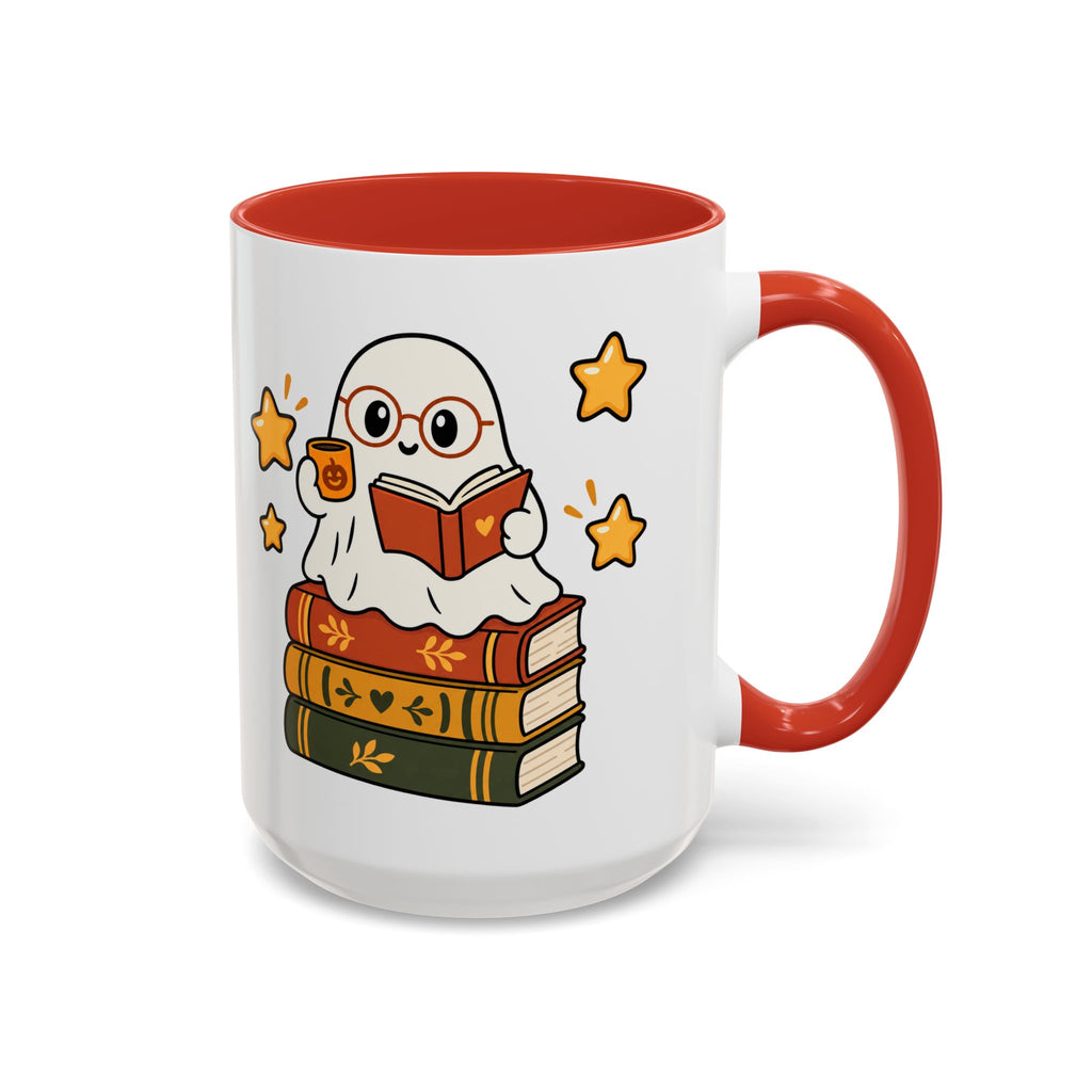 Reading Ghost Coffee Mug — Cute Halloween Book Lover Accent Mug 11oz / 15oz