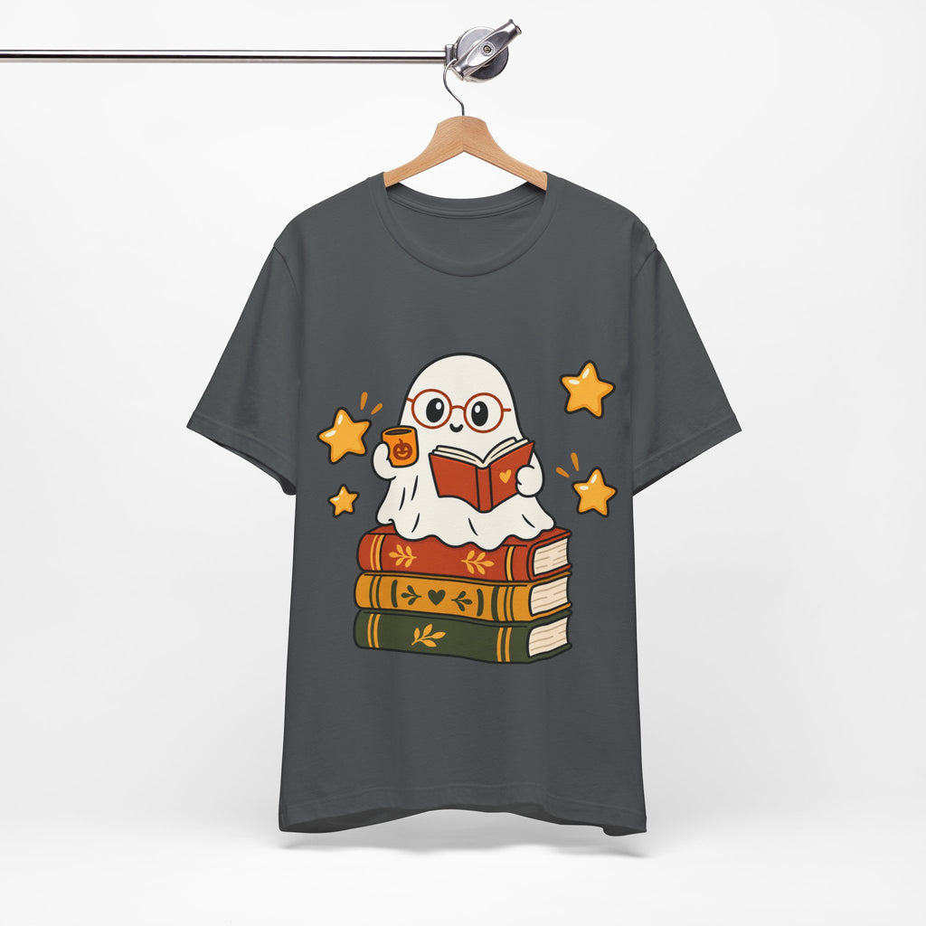 Bookworm Ghost Tee — Cute Reading Ghost with Glasses & Books Shirt