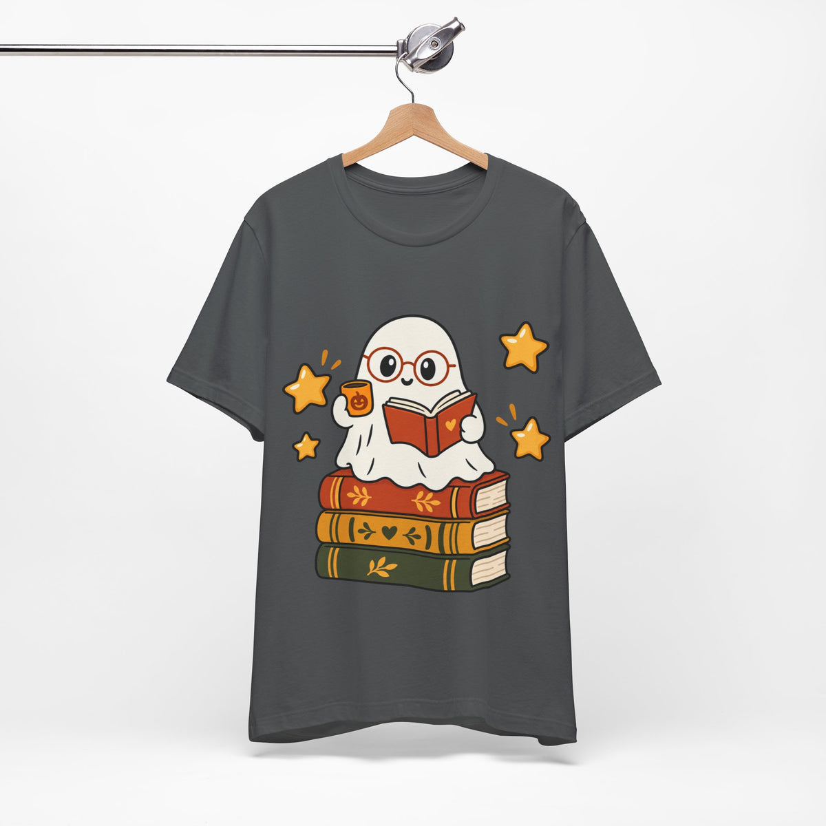 Bookworm Ghost Tee | Cute Reading Ghost with Glasses & Books Shirt
