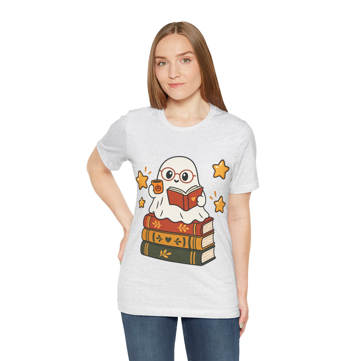 Bookworm Ghost Tee — Cute Reading Ghost with Glasses & Books Shirt