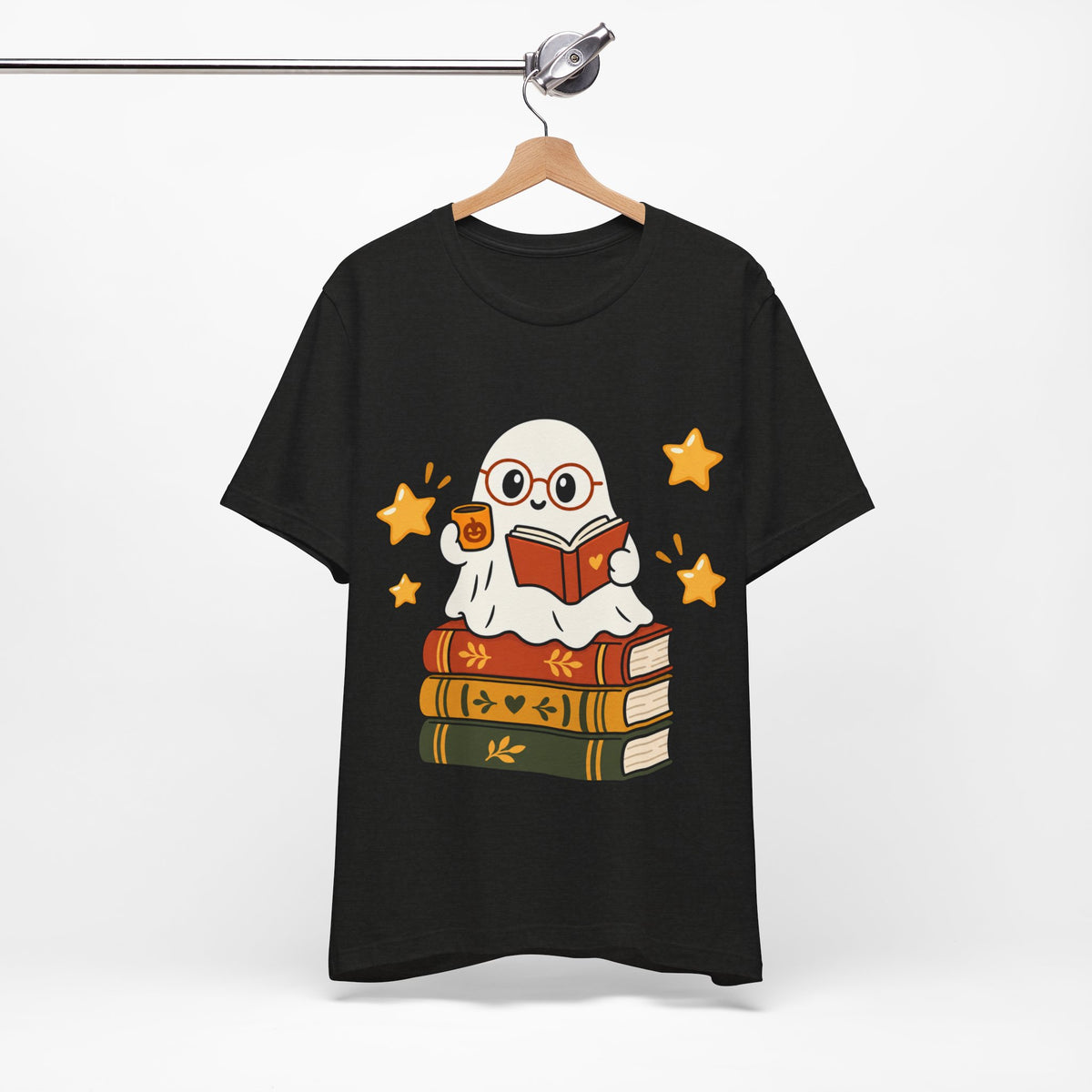 Bookworm Ghost Tee — Cute Reading Ghost with Glasses & Books Shirt