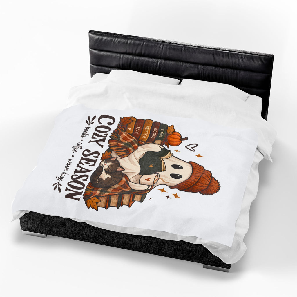 Cozy Season Ghost Blanket - Cute Fall Book Lover Gift