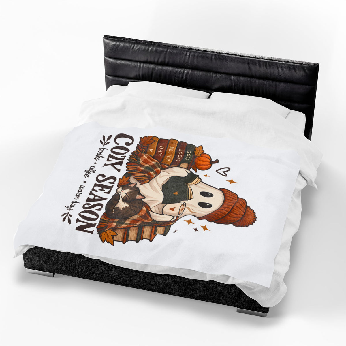 Cozy Season Ghost Blanket - Cute Fall Book Lover Gift