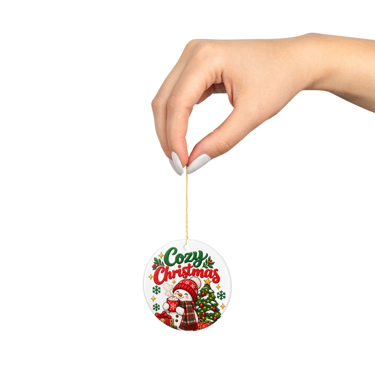 Cozy Christmas Snowman Ceramic Ornament, Double-Sided Holiday Tree Decoration, Christmas Gift