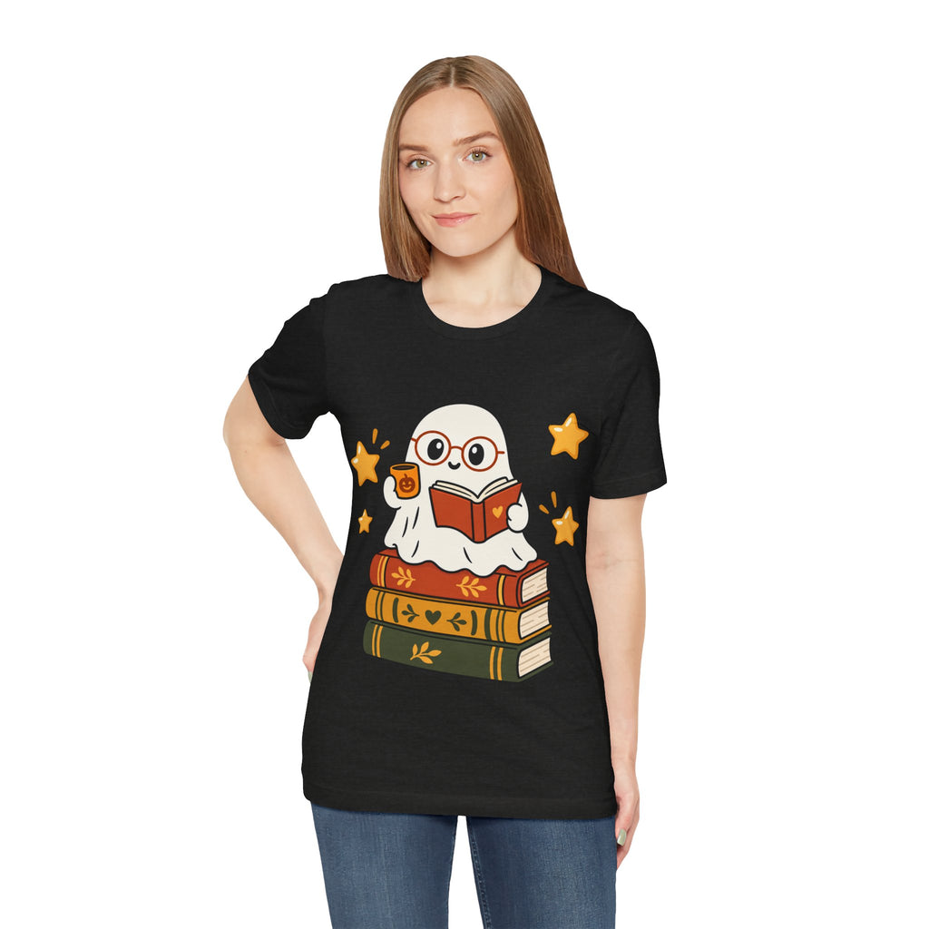 Bookworm Ghost Tee — Cute Reading Ghost with Glasses & Books Shirt
