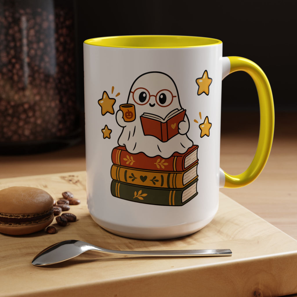 Reading Ghost Coffee Mug — Cute Halloween Book Lover Accent Mug 11oz / 15oz