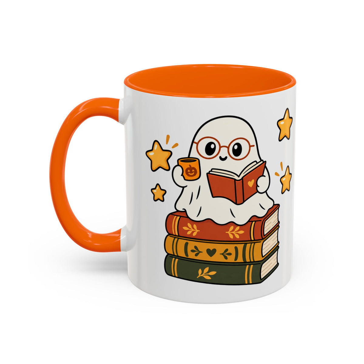 Reading Ghost Coffee Mug — Cute Halloween Book Lover Accent Mug 11oz / 15oz