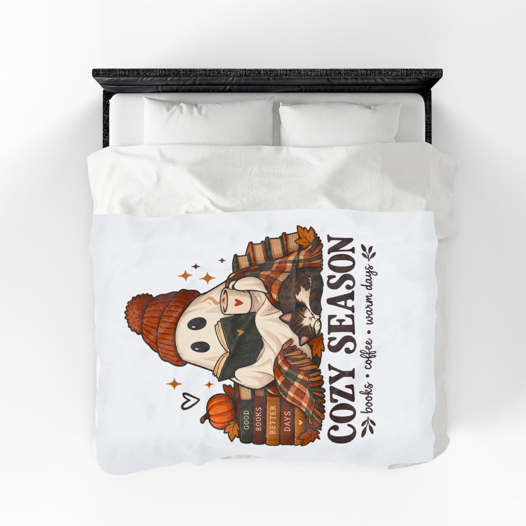 Cozy Season Ghost Blanket - Cute Fall Book Lover Gift